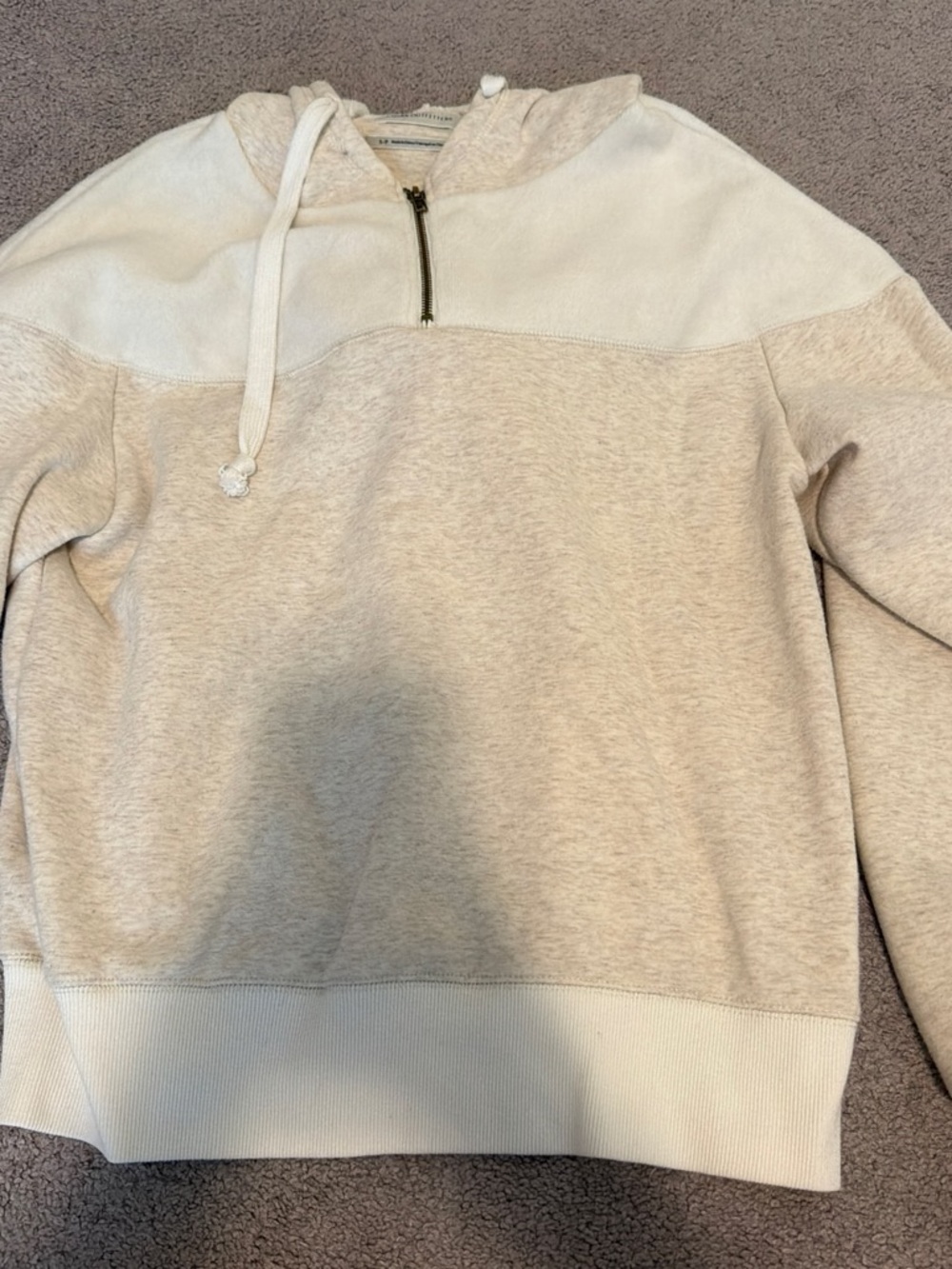 Urban Outfitters Two-Tone Cream & Beige Zip Pullover Hoodie